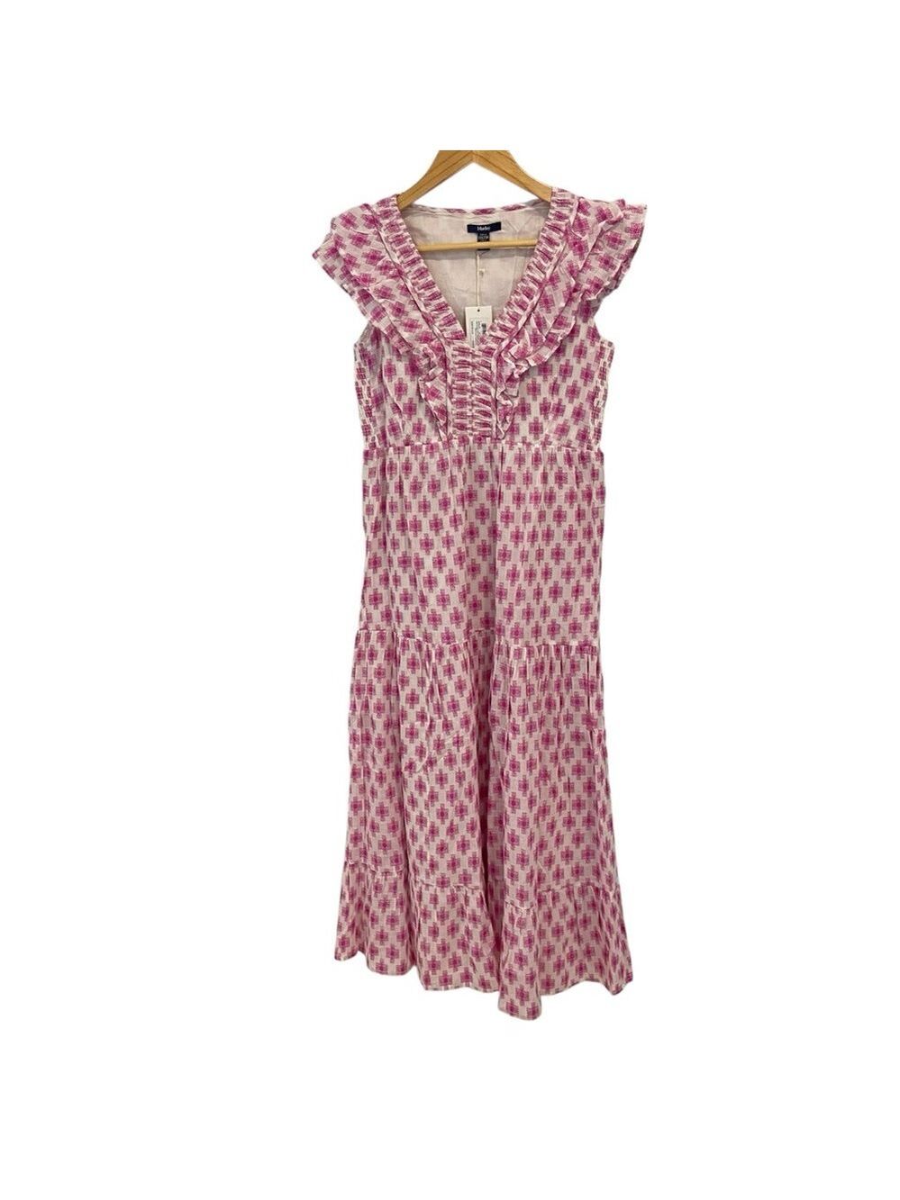 Hatley Aria midi dress Sunburst cross pink ecru white woven top cotton XXS Vneck